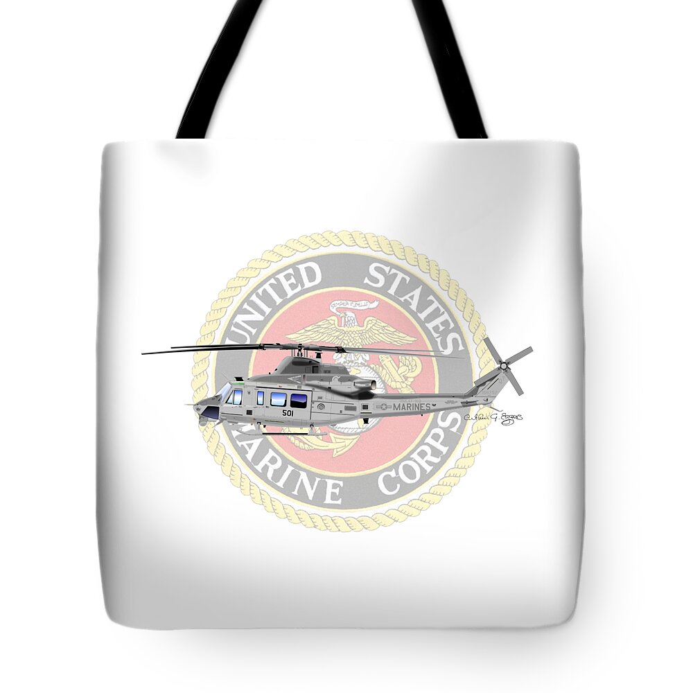 Uh-1y Tote Bag featuring the digital art UH-1Y Venom USMC by Arthur Eggers