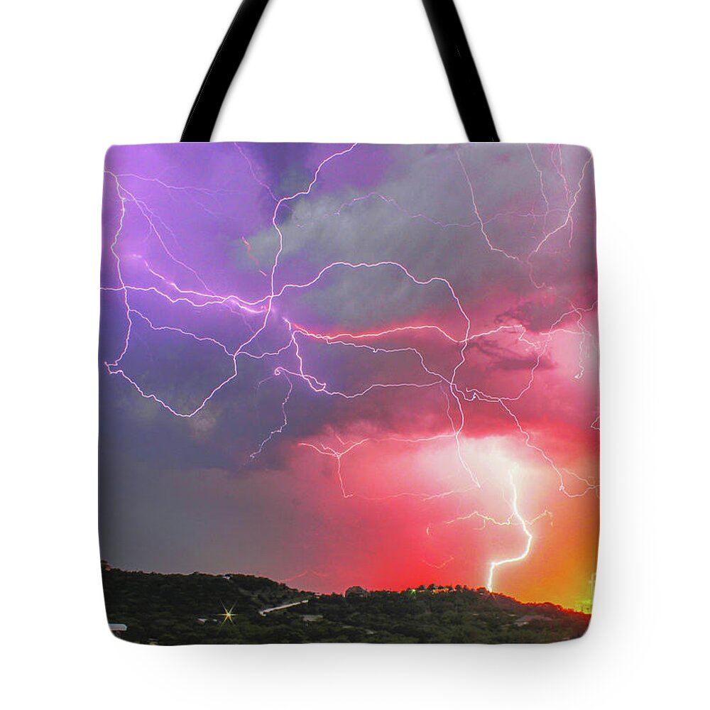 Lightning Tote Bag featuring the photograph Ultimate Sunset Lightning by Michael Tidwell