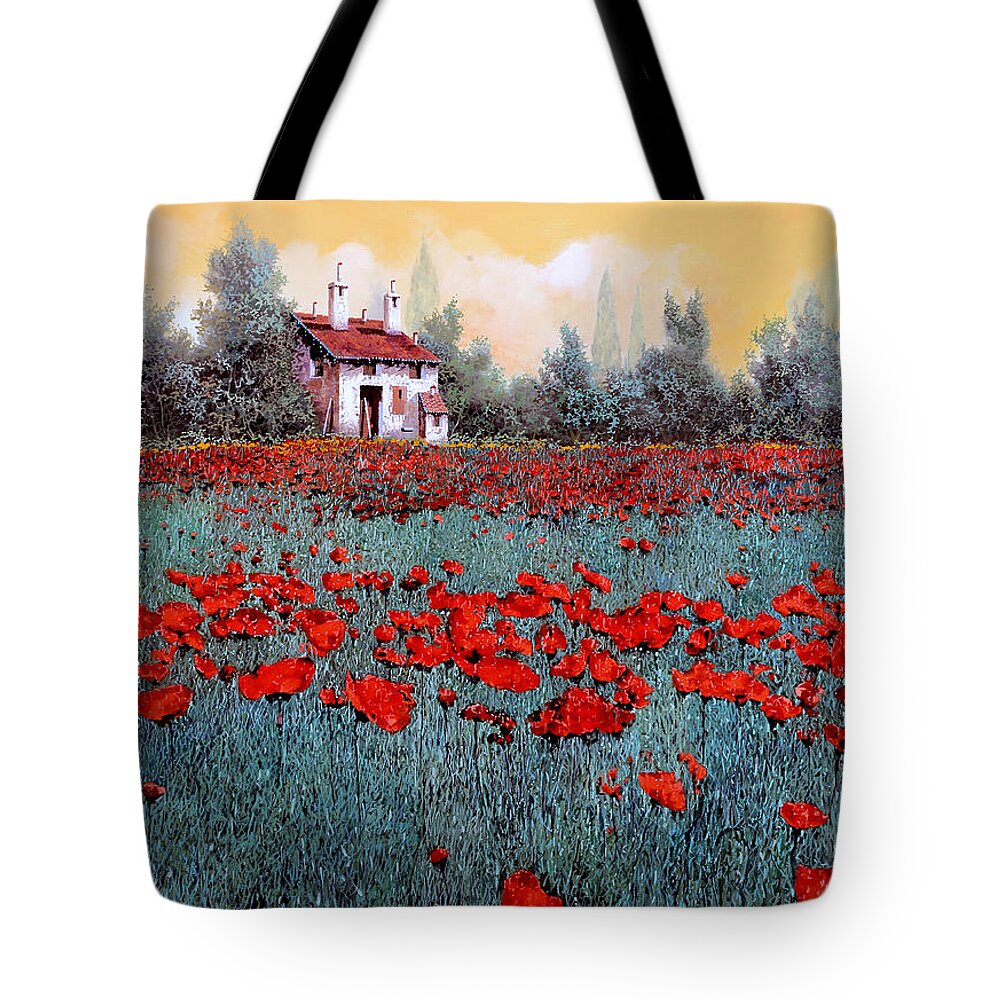 Poppy Field Tote Bag featuring the painting Un Campo Di Papaveri by Guido Borelli