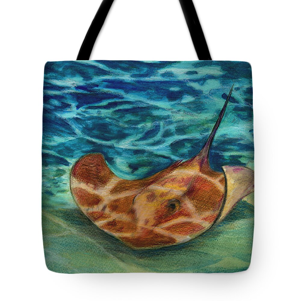 Stingray Tote Bag featuring the painting Unbeknownst Underfoot by Thomas Hamm