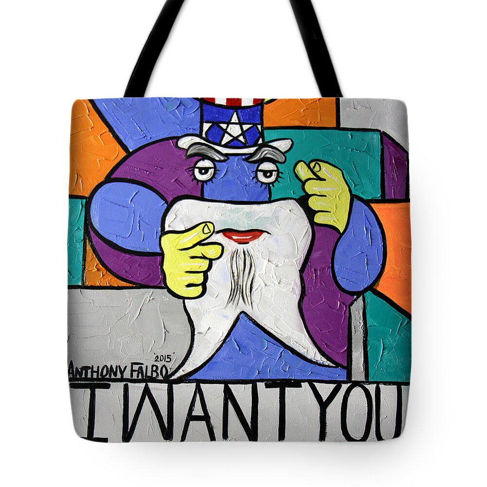 Uncle Sam Tooth Tote Bag featuring the painting Uncle Sam Tooth by Anthony Falbo