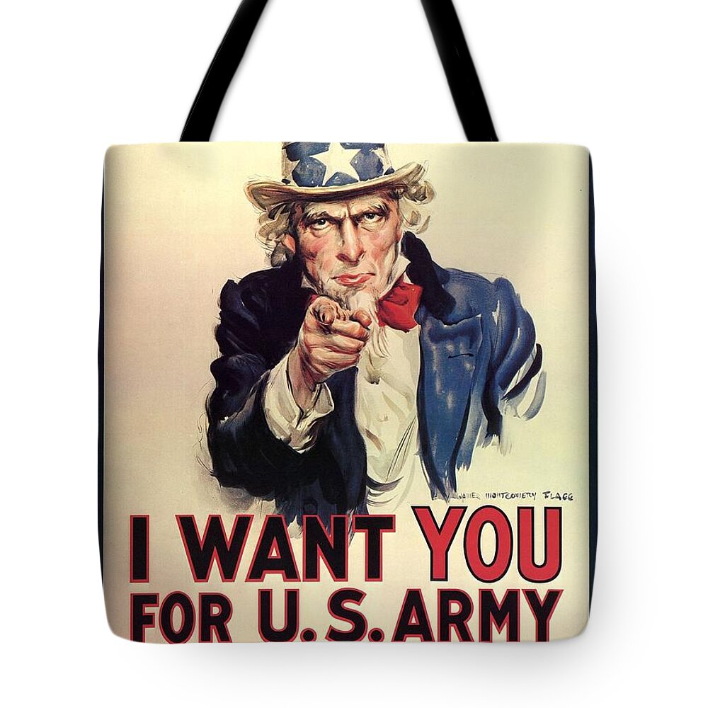 Uncle Sam Wants You For The Us Tote Bag featuring the painting Uncle Sam wants you for the US Army vintage WW2 poster by Vintage Collectables