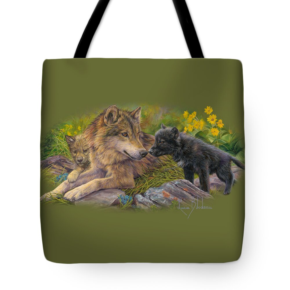 Wolf Tote Bag featuring the painting Unconditional Love by Lucie Bilodeau