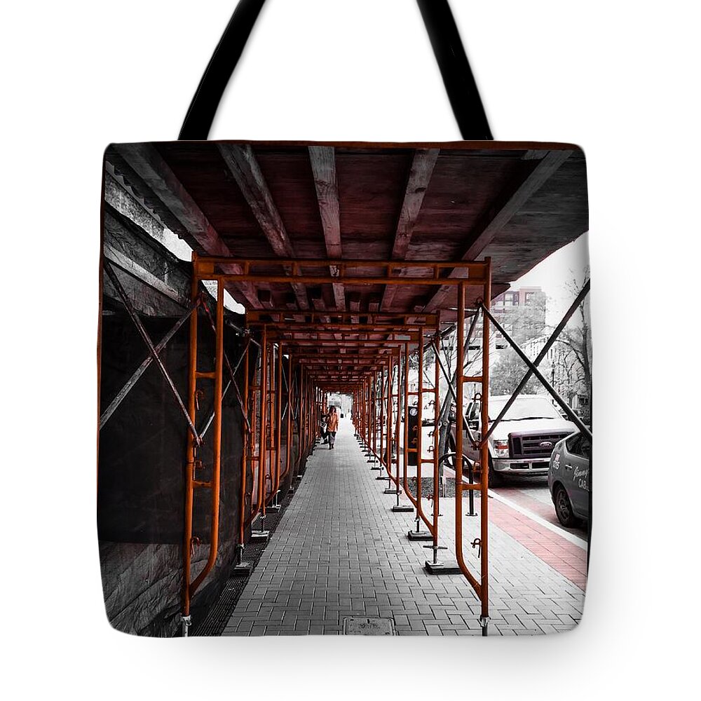 Scaffold Tote Bag featuring the photograph Under Construction by Chris Montcalmo