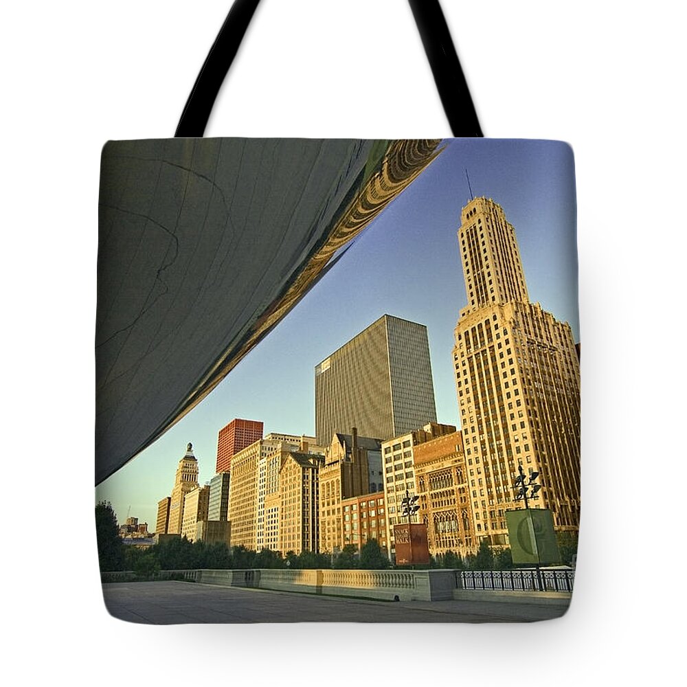 Bea Tote Bag featuring the photograph Under the Bean and Chicago skyline by Sven Brogren
