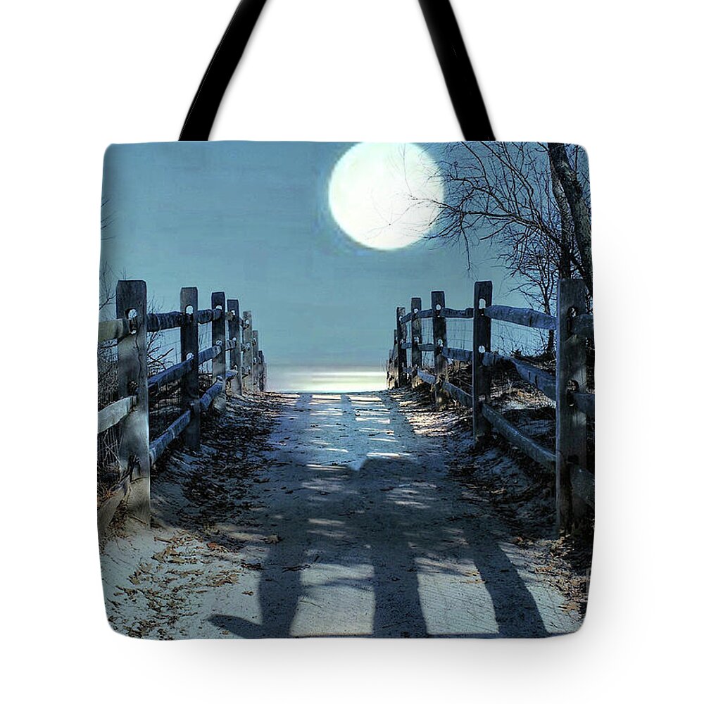 Sand Tote Bag featuring the photograph Under The Moonbeams by Judy Palkimas
