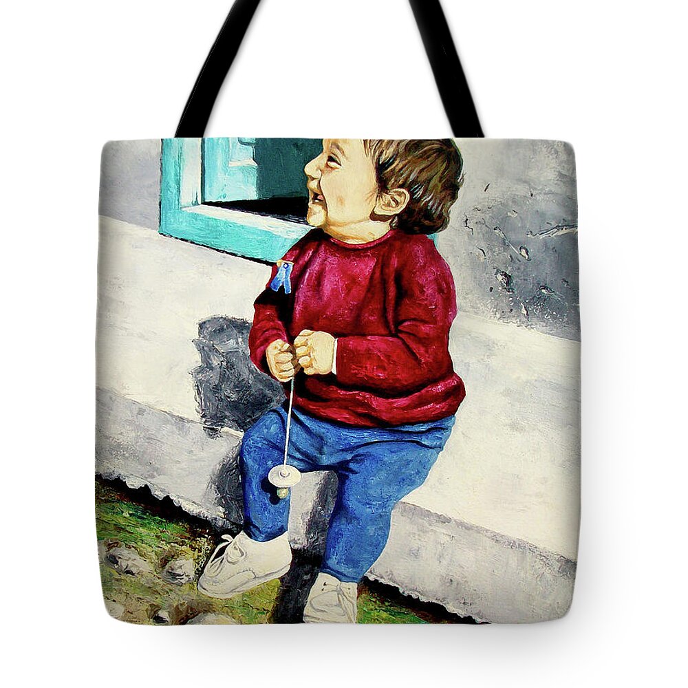Kid Tote Bag featuring the painting Under the sun - Debajo del sol by Rezzan Erguvan-Onal