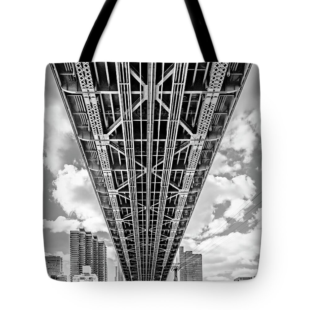 Queensboro Bridge Tote Bag featuring the photograph Underneath The Queensboro Bridge by Susan Candelario