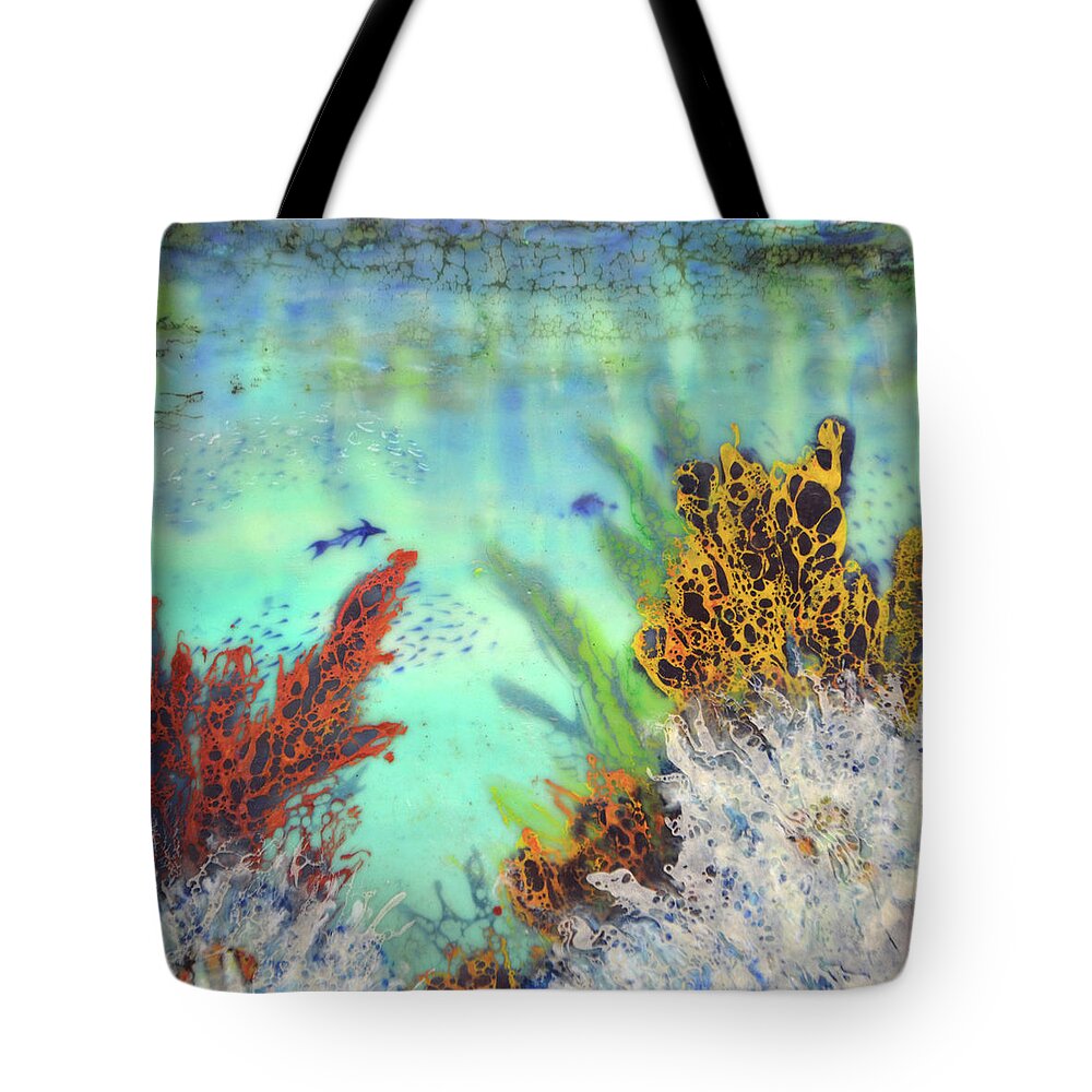 Encaustic Tote Bag featuring the painting Underwater #2 by Jennifer Creech