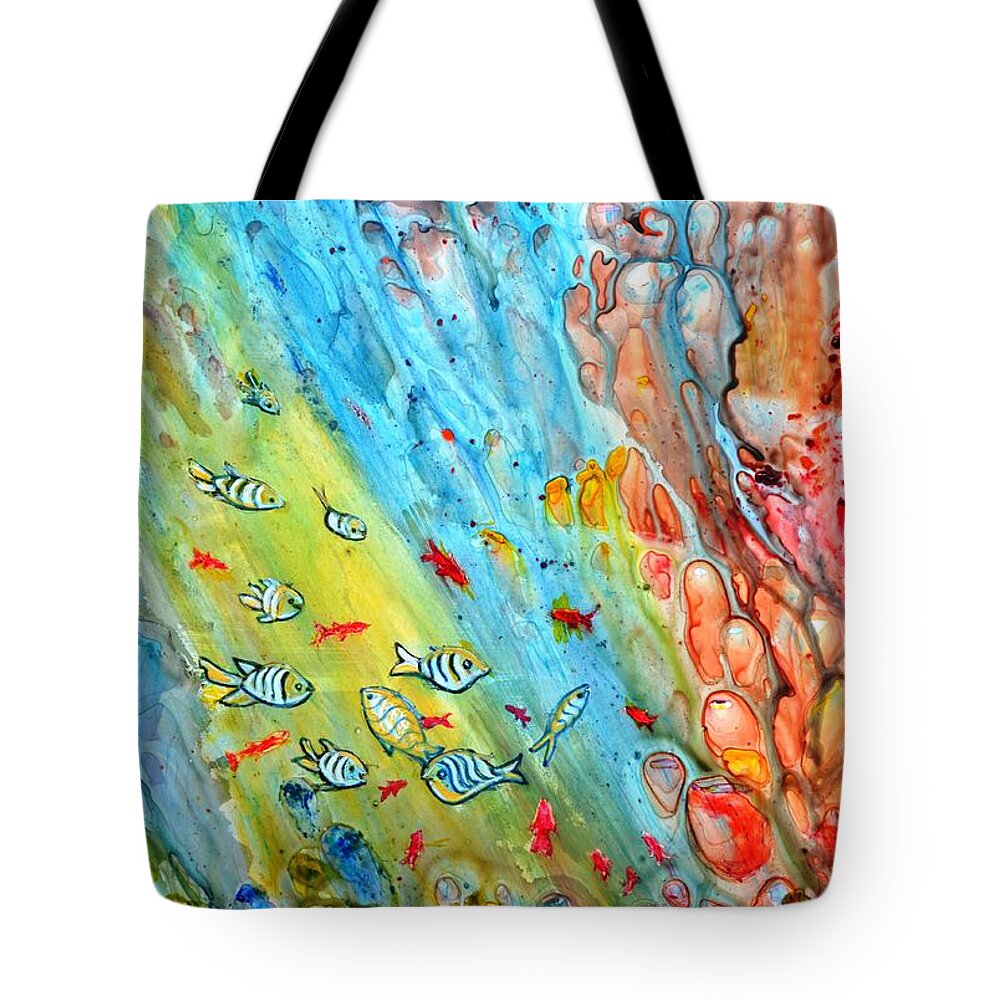 Fish Tote Bag featuring the painting Underwater Magic Series 4 by Manjiri Kanvinde