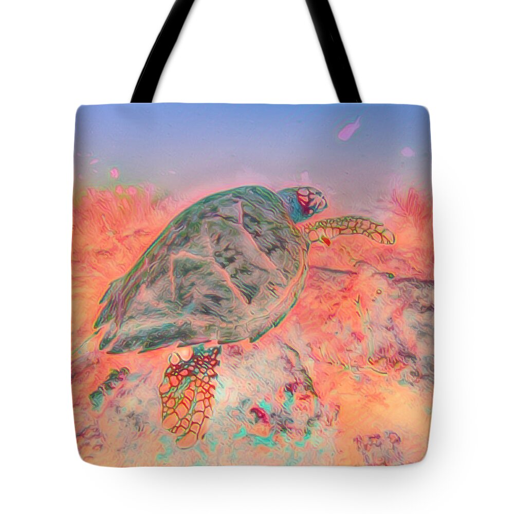 Florida Tote Bag featuring the photograph Underwater Turtle Pastel Painting by Debra and Dave Vanderlaan