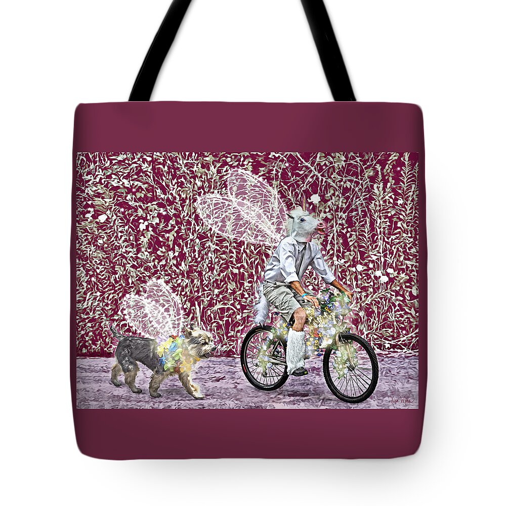 Lise Winne Tote Bag featuring the digital art Unicorn and Doggie Fairies by Lise Winne