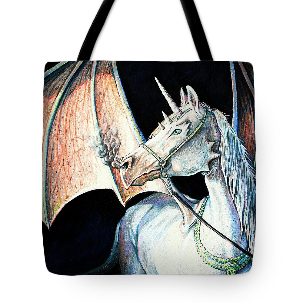 Dragon Tote Bag featuring the drawing Unicorn Dragon by Aaron Spong
