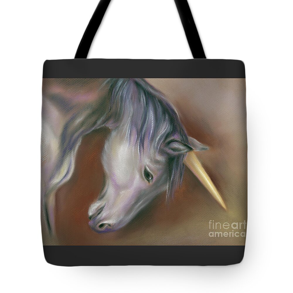 Mythical Creature Tote Bag featuring the painting Unicorn with a Golden Horn by MM Anderson