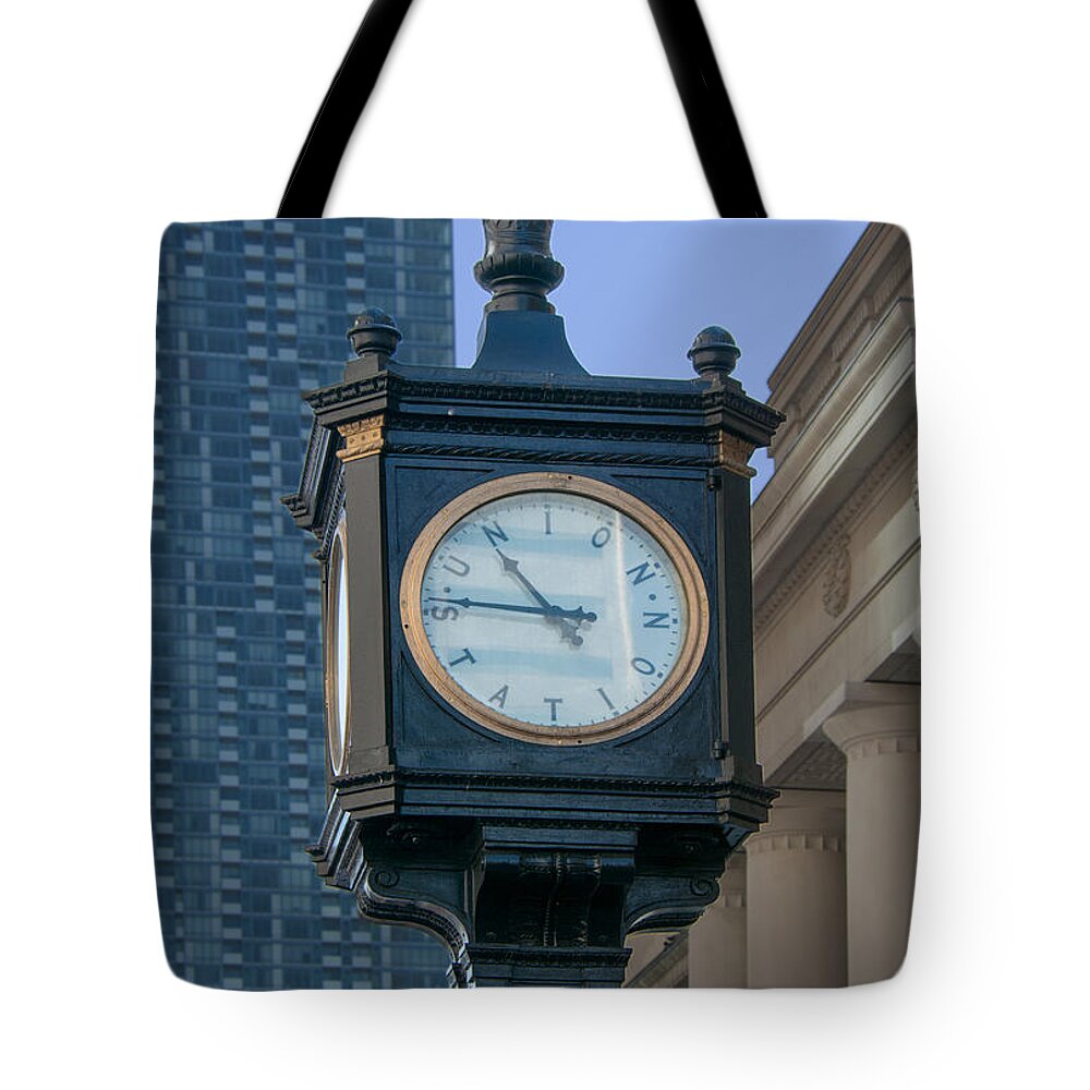 Clock. Toronto Tote Bag featuring the photograph Union Station - Toronto by John Black