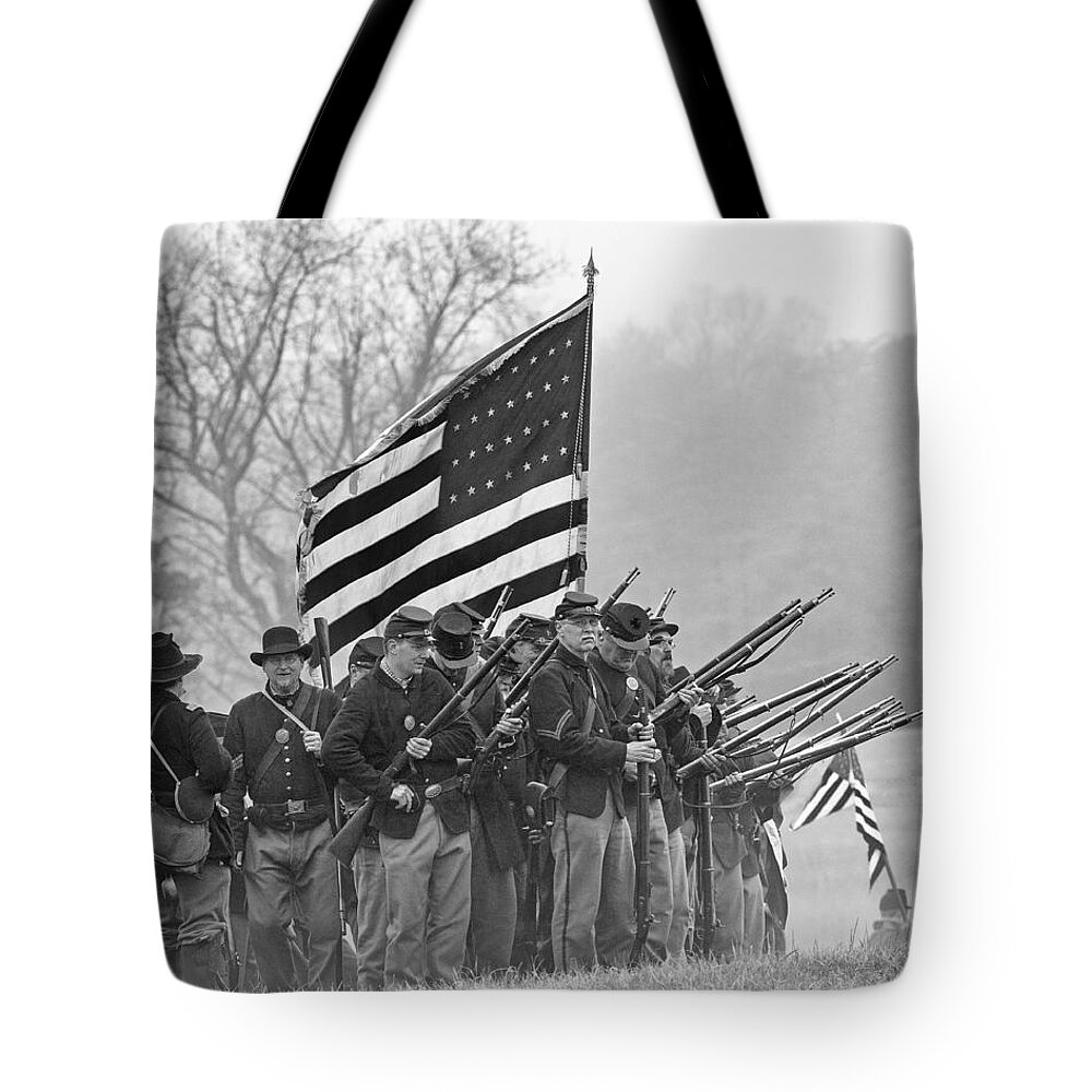 Civil War Tote Bag featuring the photograph Union Troops by Alan Raasch