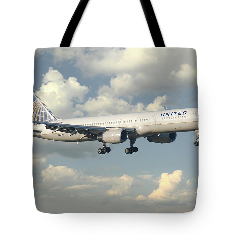 United Tote Bag featuring the digital art United Airlines Boeing 757 by Airpower Art
