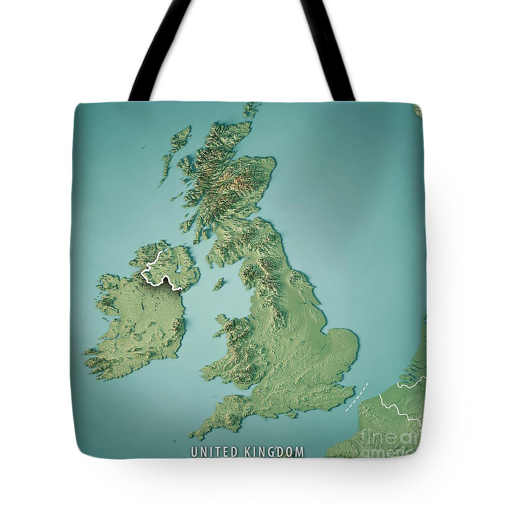 United Kingdom Tote Bag featuring the digital art United Kingdom Country 3D Render Topographic Map Border by Frank Ramspott