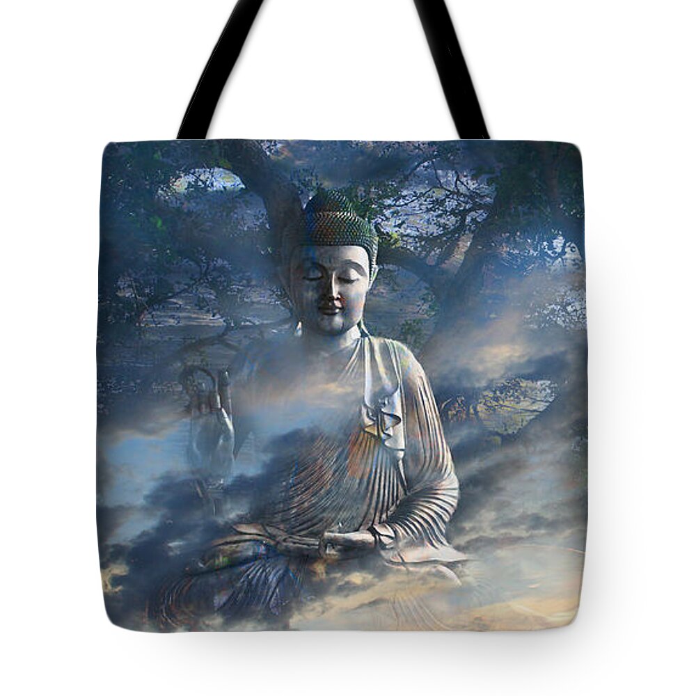 Buddha Tote Bag featuring the mixed media Universal Flow by Christopher Beikmann