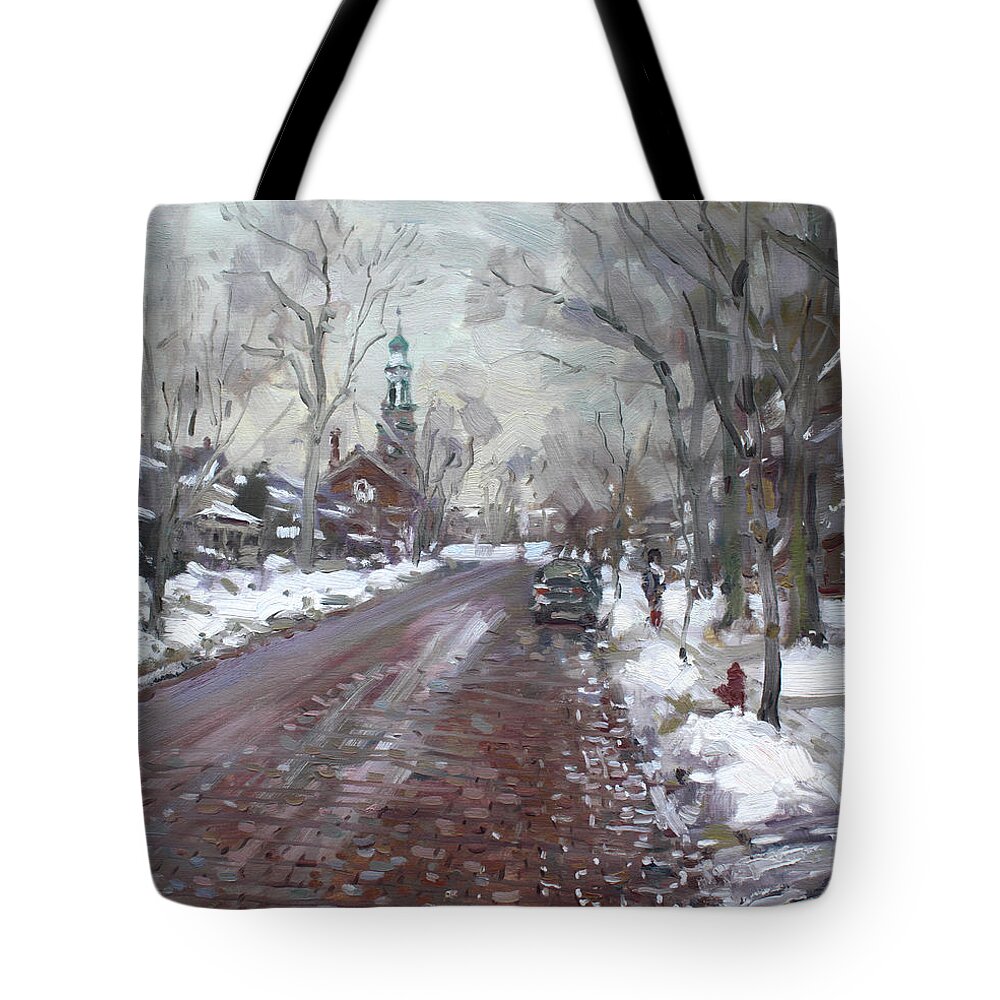 University Tote Bag featuring the painting University Presbyterian Church by Ylli Haruni