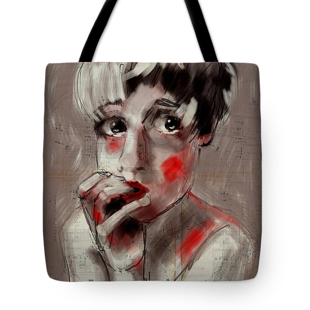 Portrait Tote Bag featuring the painting Unsure by Jim Vance