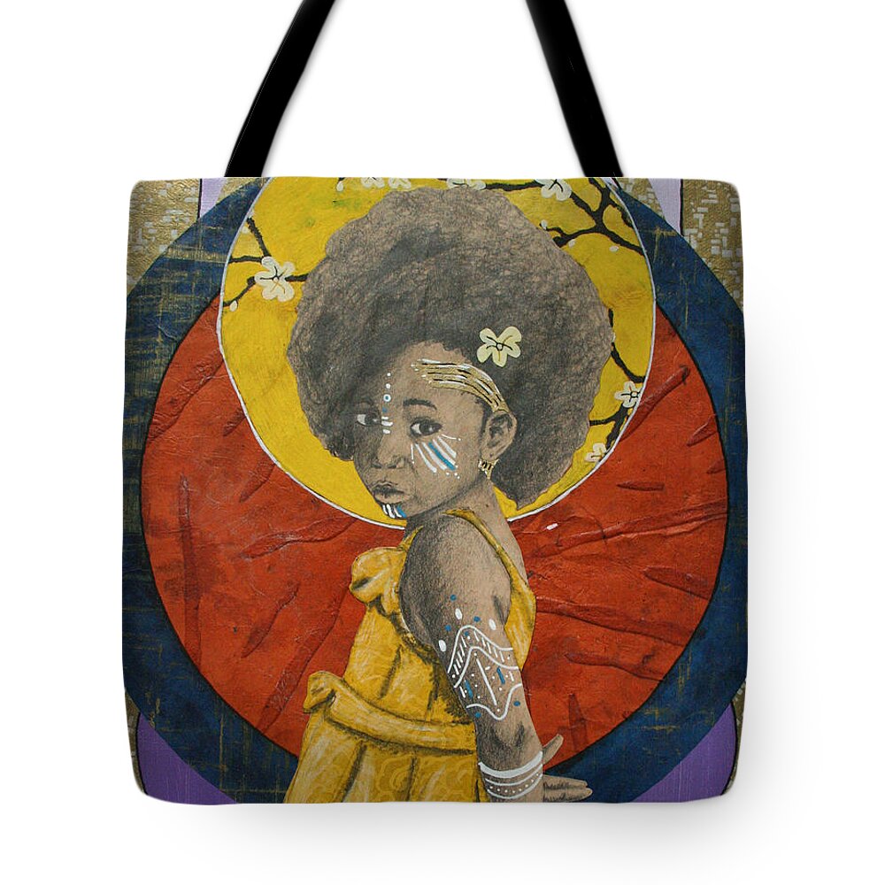Girl Tote Bag featuring the mixed media Untitled Ascension by Edmund Royster