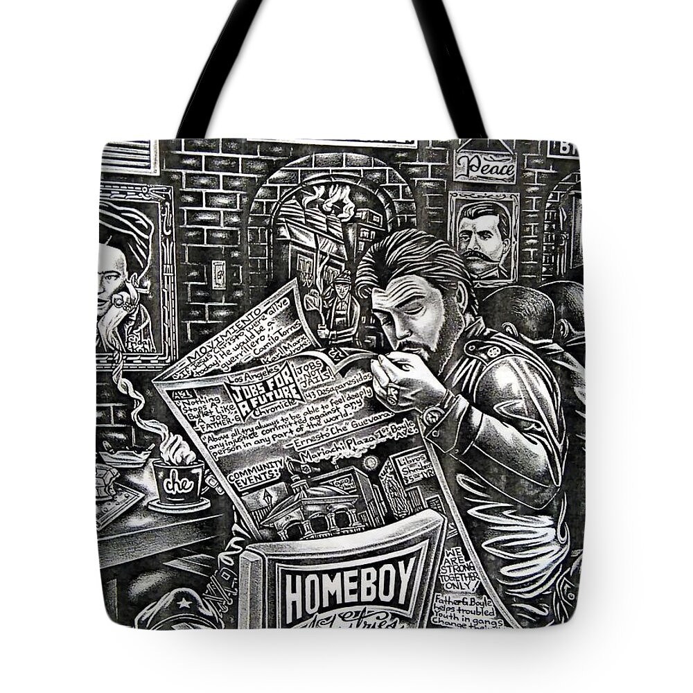 Mexican American Tote Bag featuring the drawing Untitled by Edgar Guerrilla Prince Aguirre