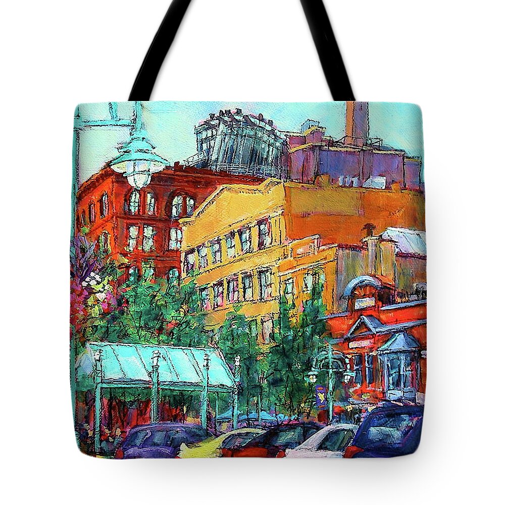 Painting Tote Bag featuring the painting Up On Broadway by Les Leffingwell