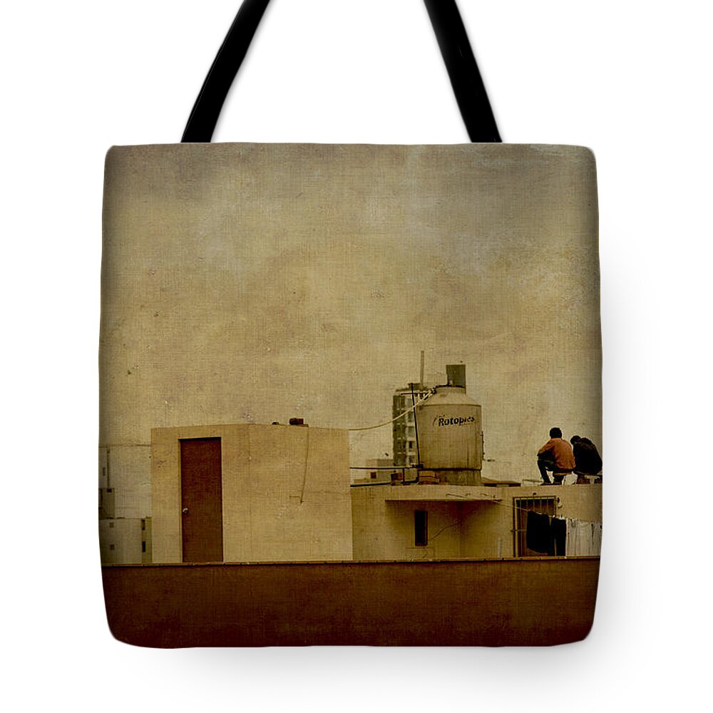 Lima Tote Bag featuring the photograph Up on the Roof by Kathryn McBride