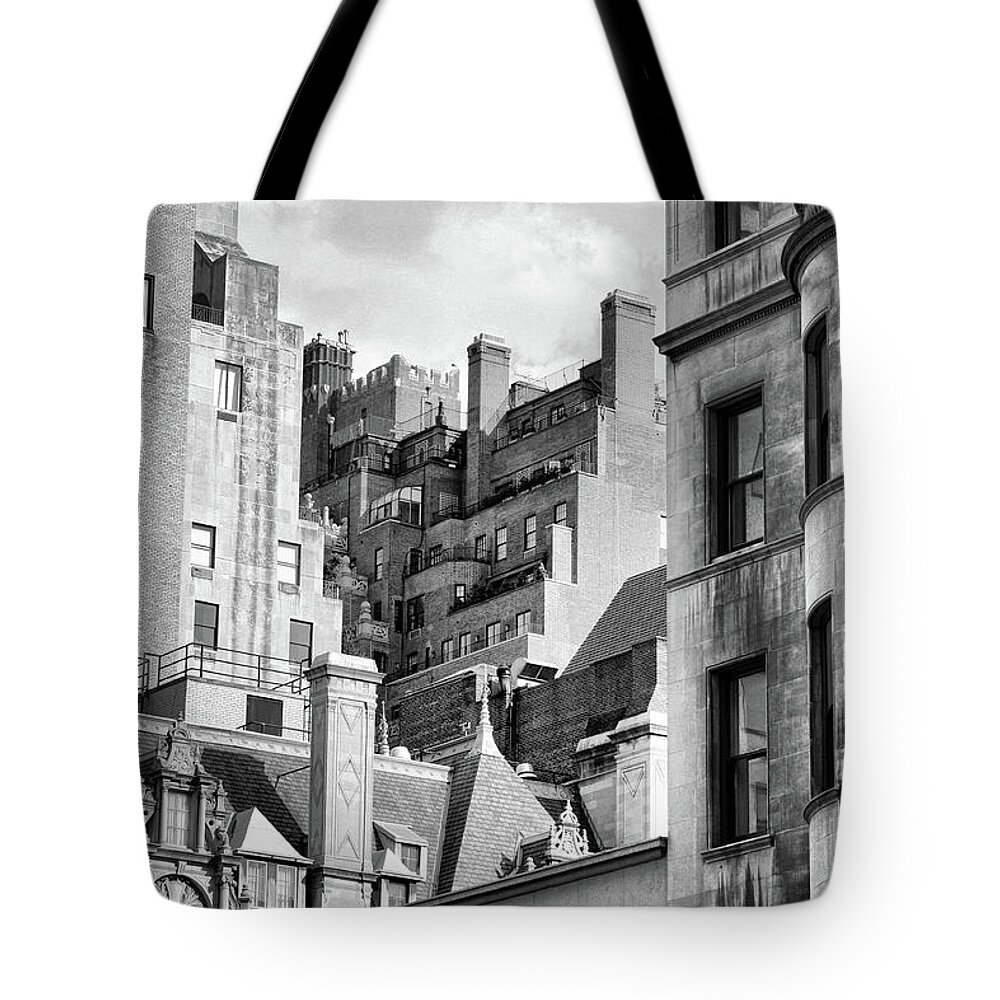 Architecture Tote Bag featuring the photograph Urban Architecture NYC Black White by Chuck Kuhn