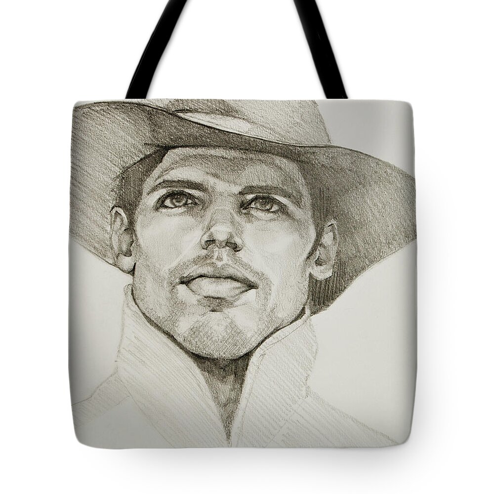 Cowboy Tote Bag featuring the drawing Urban Cowboy BW by Jani Freimann