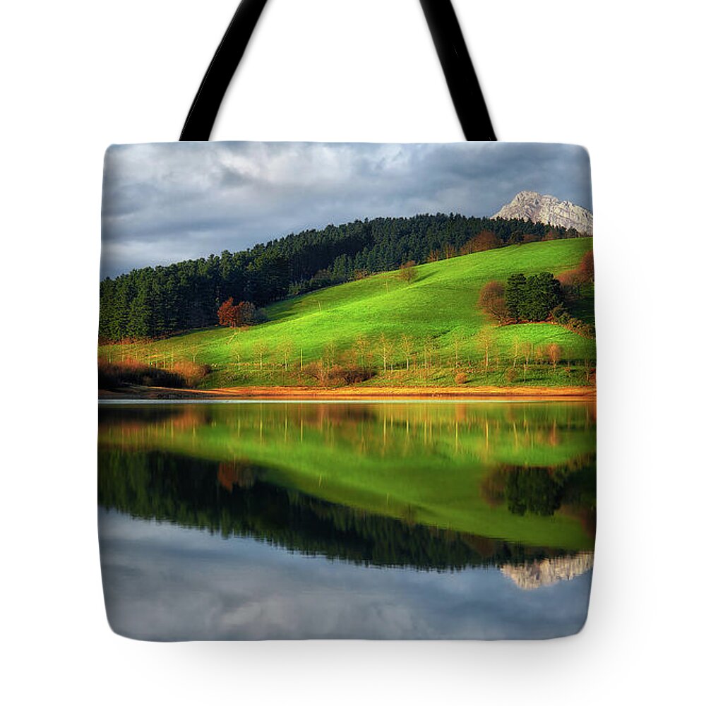 Lake Tote Bag featuring the photograph Urkulu reservoir by Mikel Martinez de Osaba