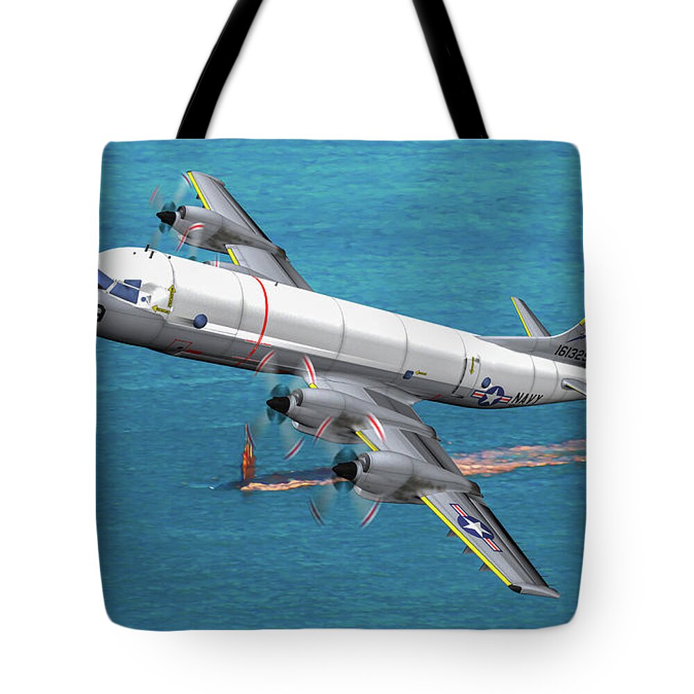 Lockheed P-3 Orion Tote Bag featuring the digital art US Navy P-3 Orion in Oil by Tommy Anderson