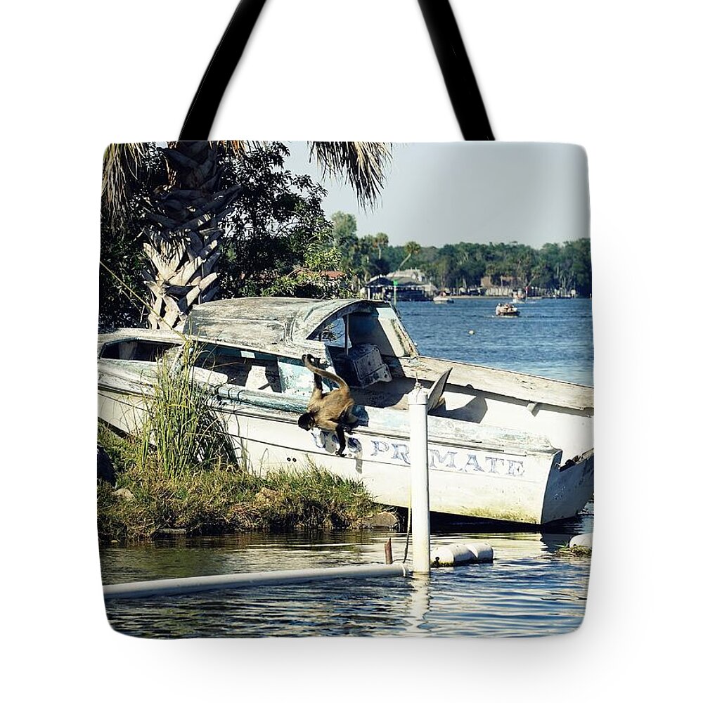 Monkey Island Tote Bag featuring the photograph US Primate by Laurie Perry