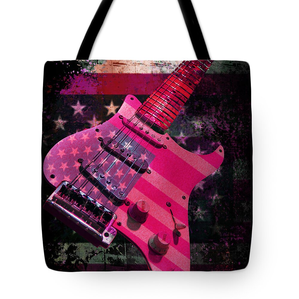  Guitar Tote Bag featuring the digital art USA Pink Strat Guitar Music by Guitarwacky Fine Art