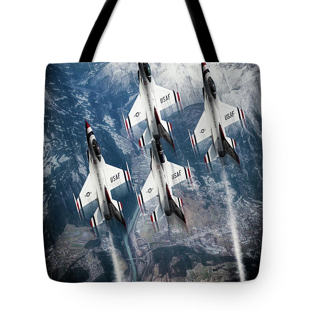 Thunderbirds Tote Bag featuring the digital art USAF Thunderbirds by Airpower Art