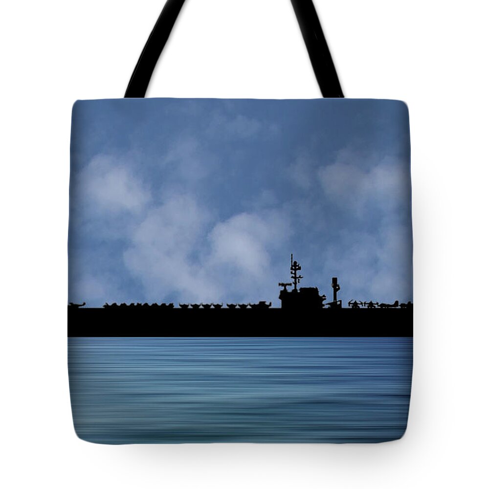 Uss Kitty Hawk Tote Bag featuring the photograph USS Kitty Hawk 1955 v1 by Smart Aviation