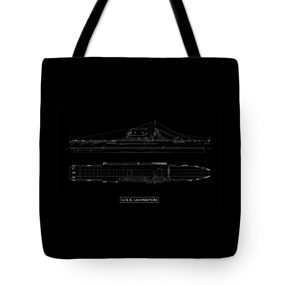 Uss Lexington Tote Bag featuring the digital art USS Lexington by DB Artist