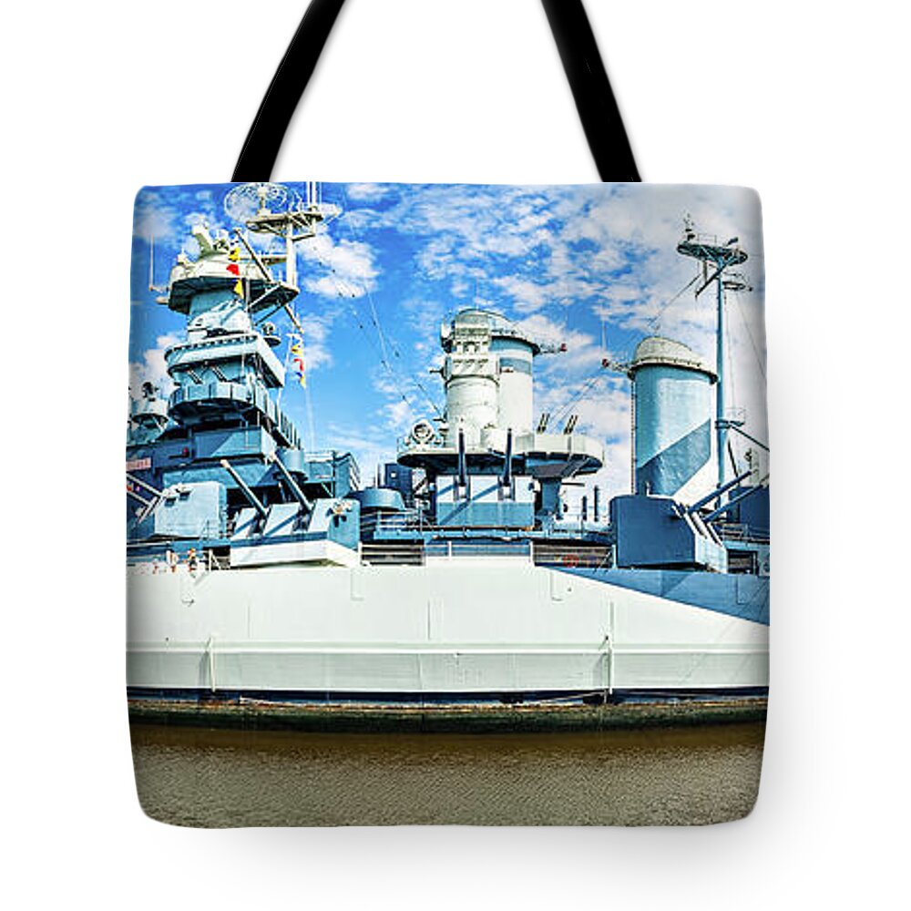 Wilmington Tote Bag featuring the photograph USS North Carolina panorama by Alex Grichenko