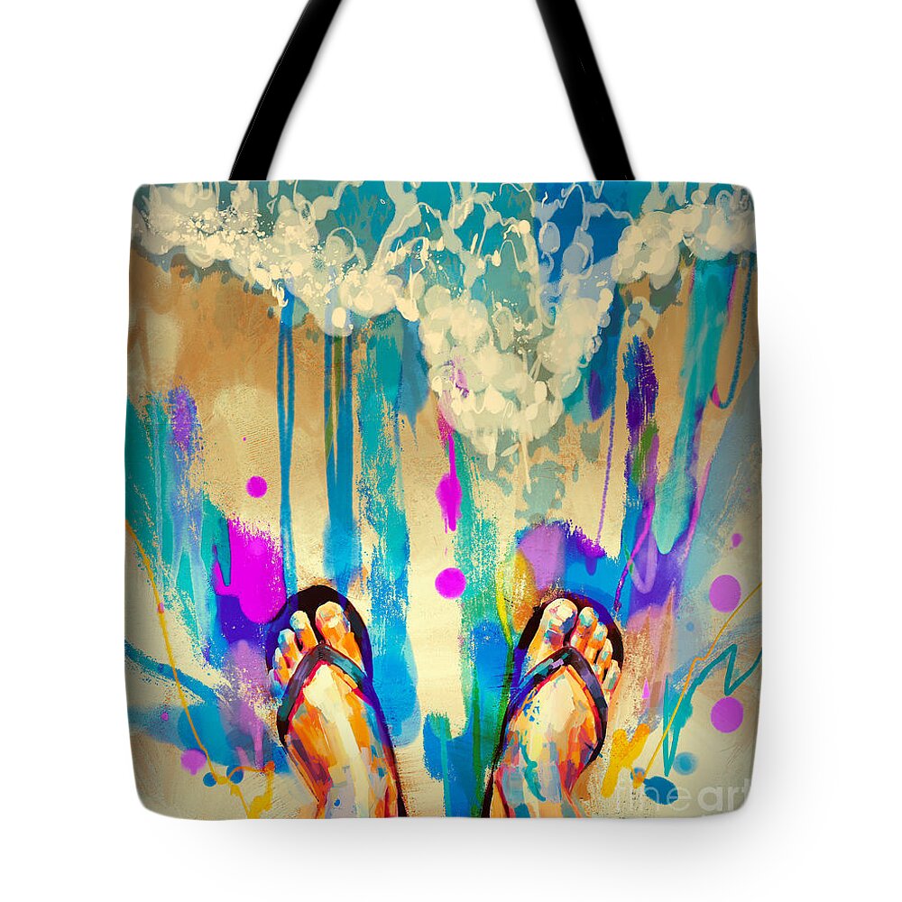 Abstract Tote Bag featuring the painting Vacation Time by Tithi Luadthong