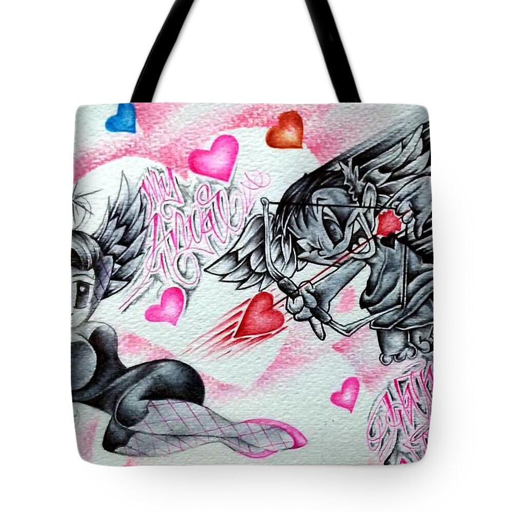Prison Tote Bag featuring the drawing Valentine by Pending
