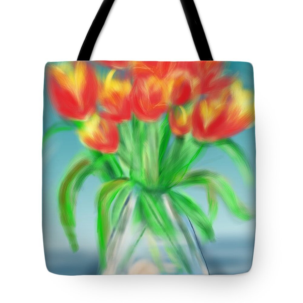 Tulips Tote Bag featuring the painting Valentine's Day Tulips by Christine Fournier