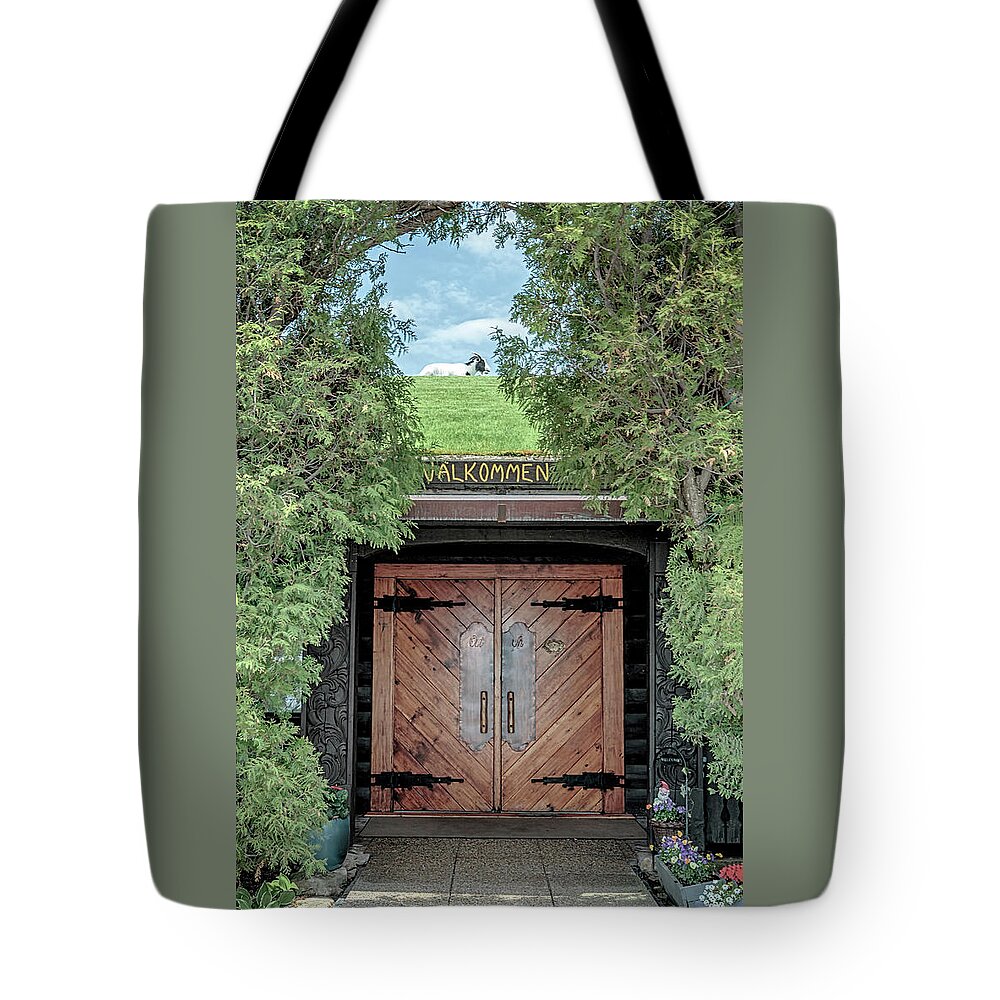 Sister Bay Tote Bag featuring the photograph Valkommen to Al Johnsons by Susan Rissi Tregoning