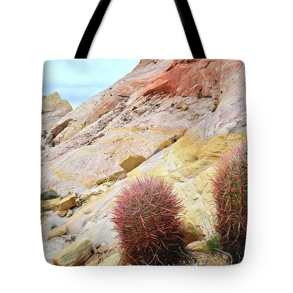 Valley Of Fire State Park Tote Bag featuring the photograph Valley of Fire Barrel Cactus by Ray Mathis
