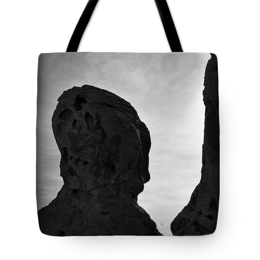 Valley Of Fire Tote Bag featuring the photograph Valley of Fire III SQ BW by David Gordon