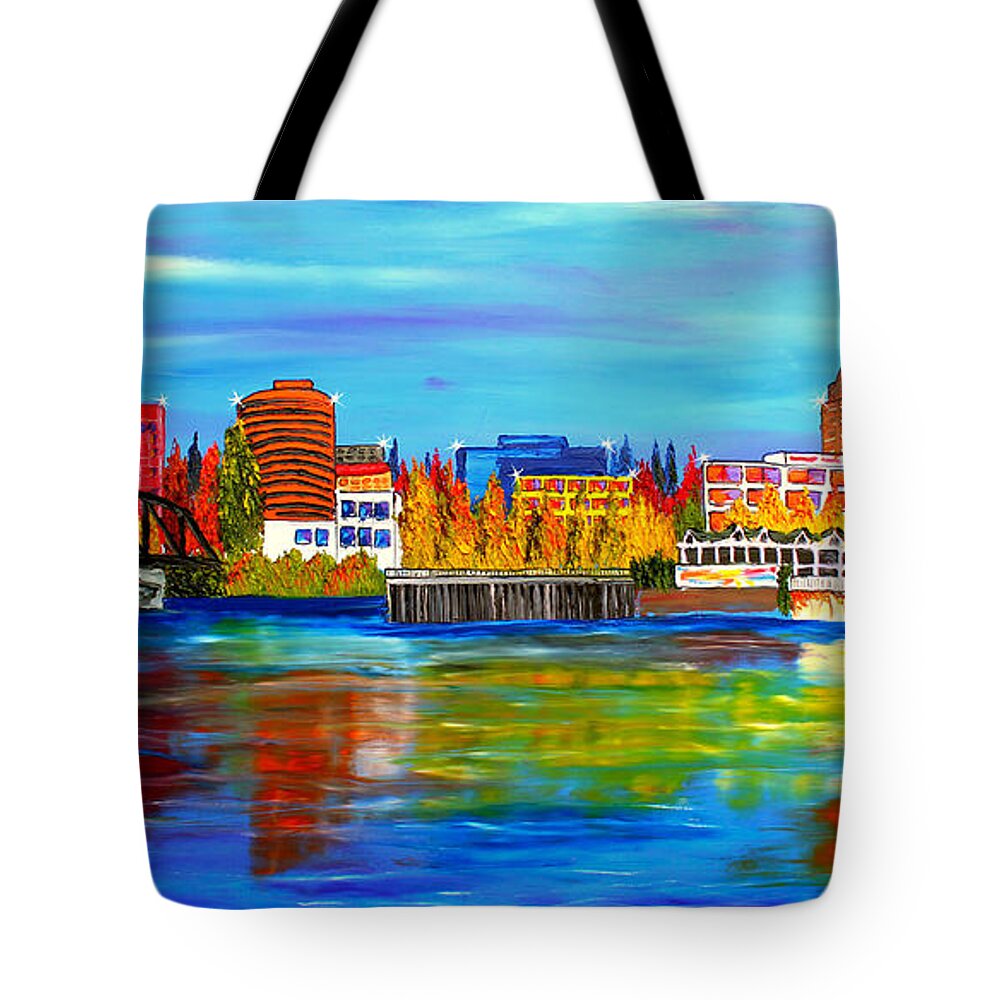  Tote Bag featuring the painting Vancouver City Lights 1 by James Dunbar