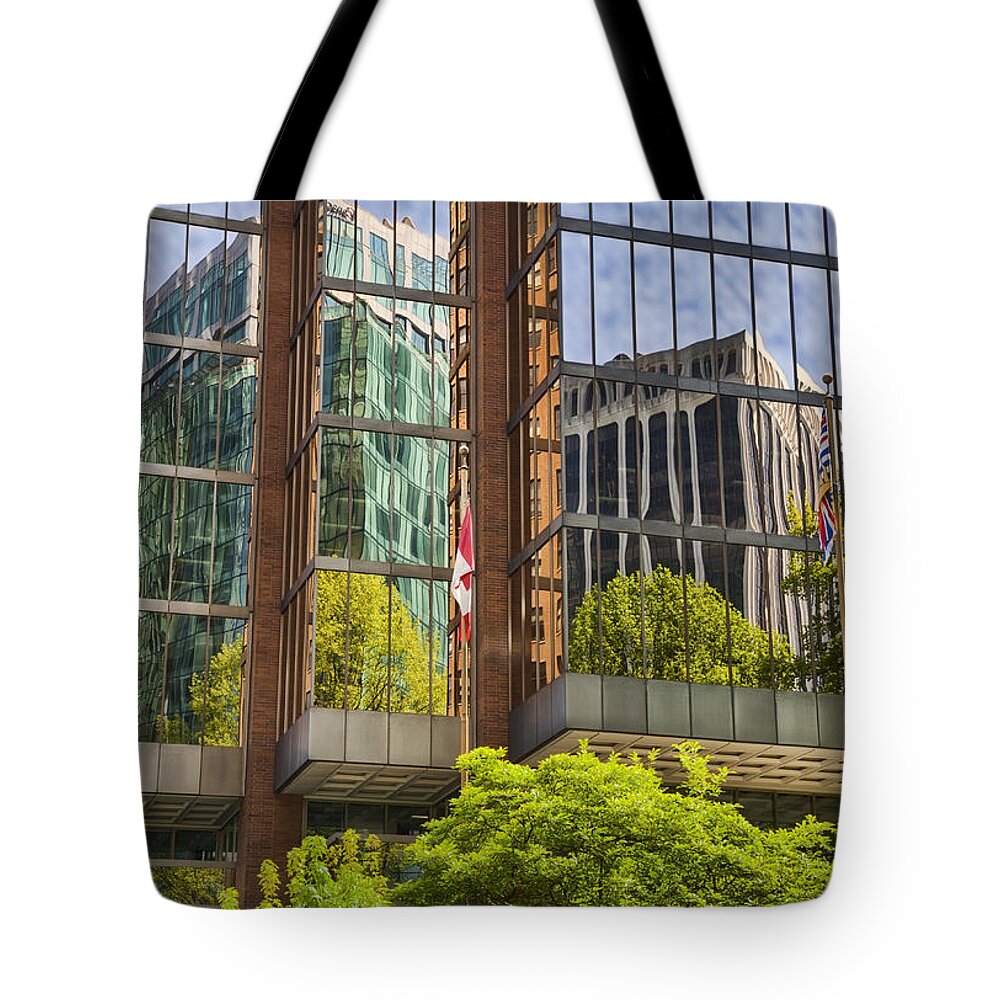 Vancouver Tote Bag featuring the photograph Vancouver Reflections by Theresa Tahara