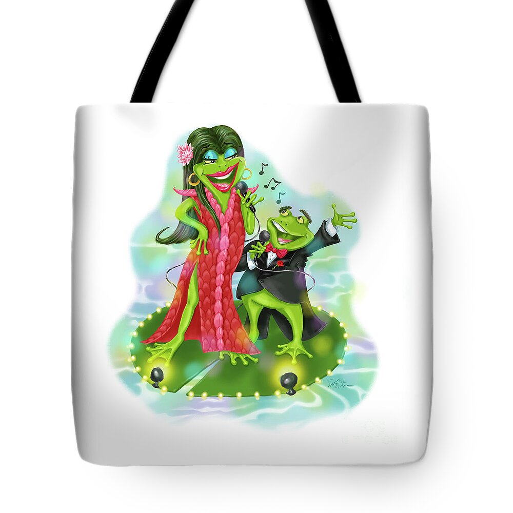Frogs Tote Bag featuring the mixed media Vegas Frogs Lounge Act by Shari Warren