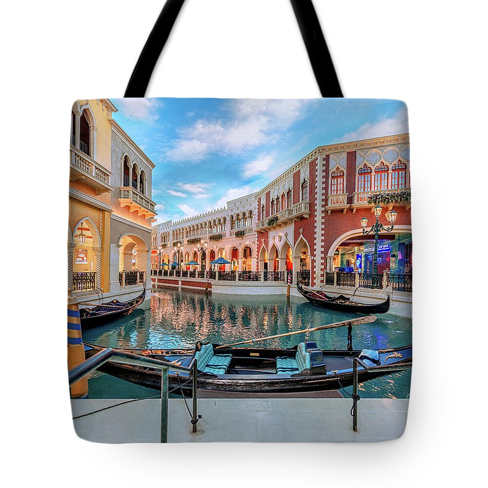 Venetian Tote Bag featuring the photograph Venetian Gondola Canal Shoppes by Aloha Art