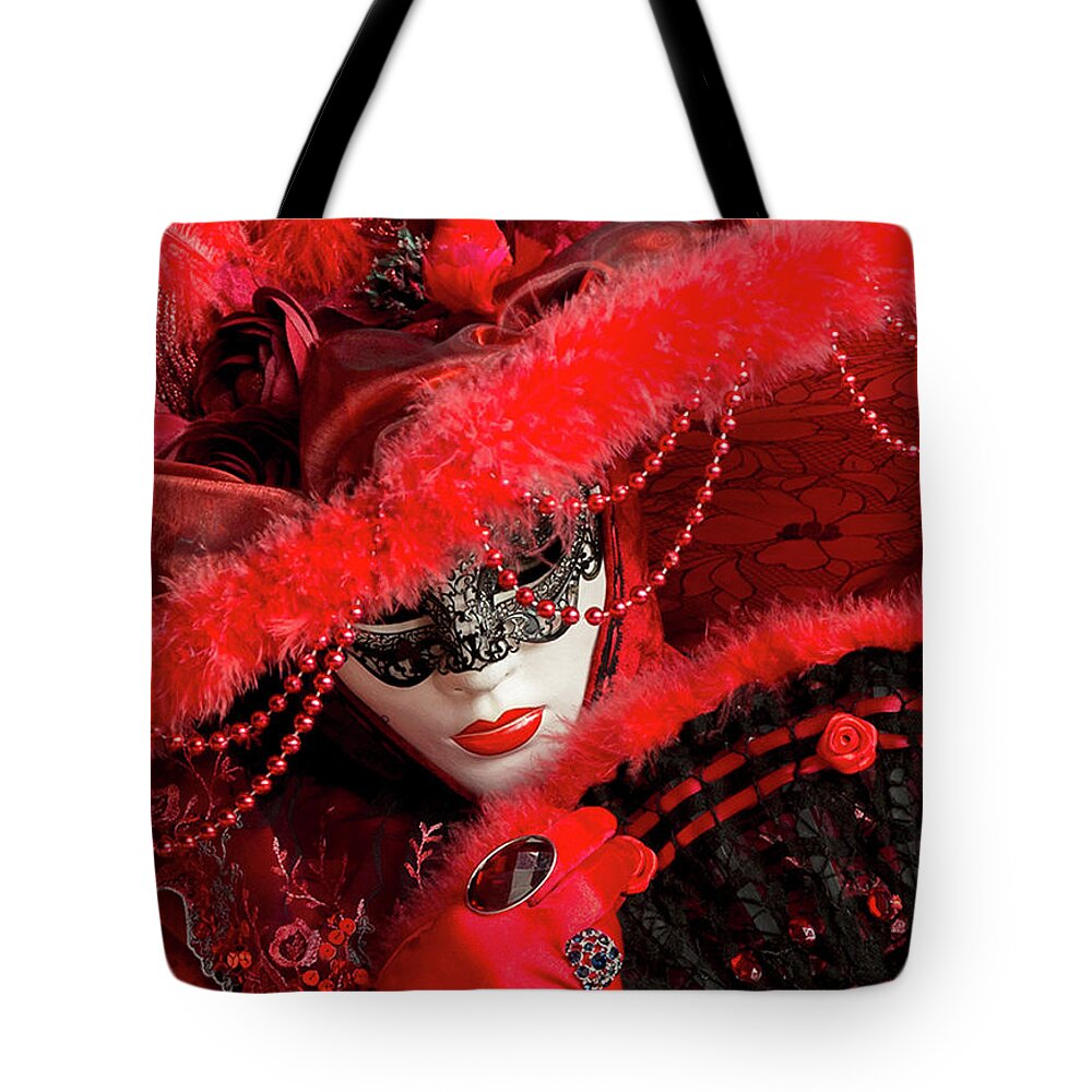 Europe Tote Bag featuring the photograph Venetian Lady in Red II by Cheryl Strahl